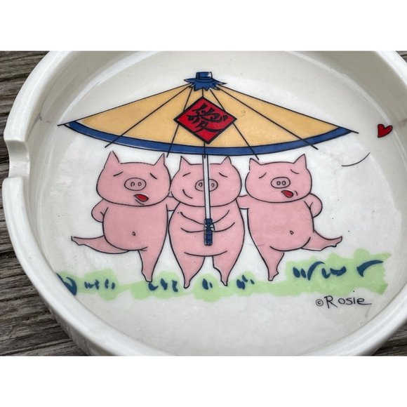 Vintage Three Little Pigs under an Umbrella Ash tray Hand Painted - Picture 5 of 8